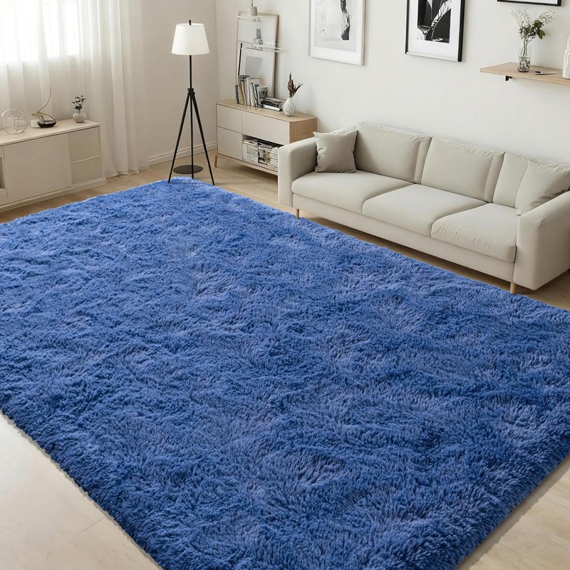 ISEAU Light Navy Rugs for Bedroom Living Room, Ultra Soft Shag Area Rug 4'x6' Carpet for Bedroom, Non-Slip Fluffy Dorm Rug for Kids Room Home Decor - Image 1